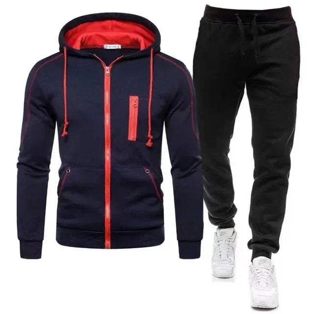 Men's Sets Wear Men's Fashion Autumn Winter Double Zipper Jacket/ Hoodie Pant Warm Tracksuit Sportwear Jogging Suits