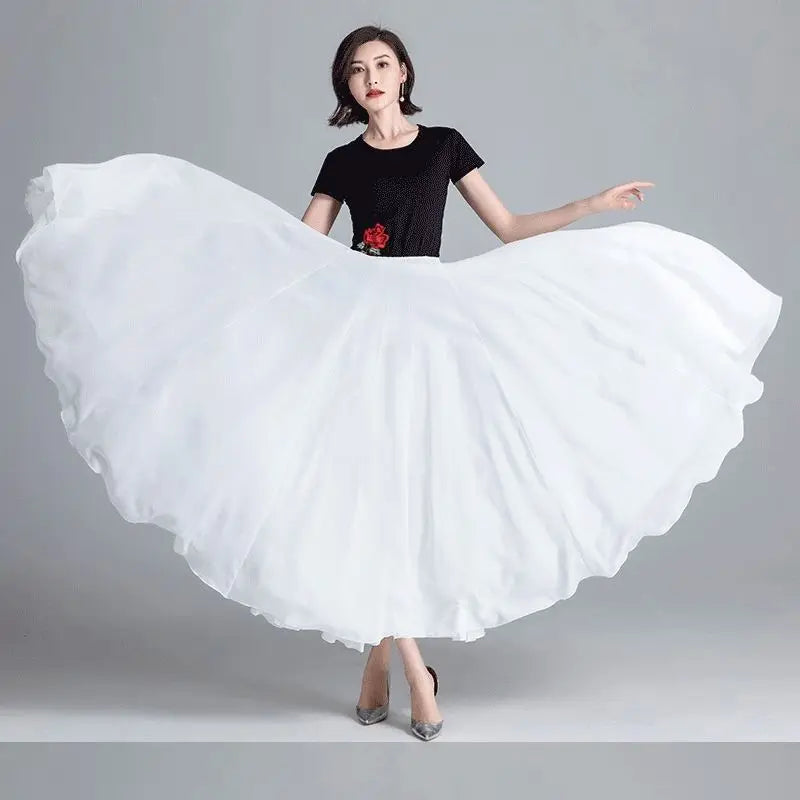 Pleated High Waist Chiffon Long Skirt