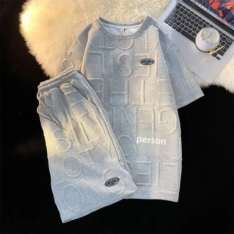 Trendy Casual Set Men's Fashionable Two-piece Set Elegant Summer Simple Style Loose Fitting Short Sleeve Casual Attire