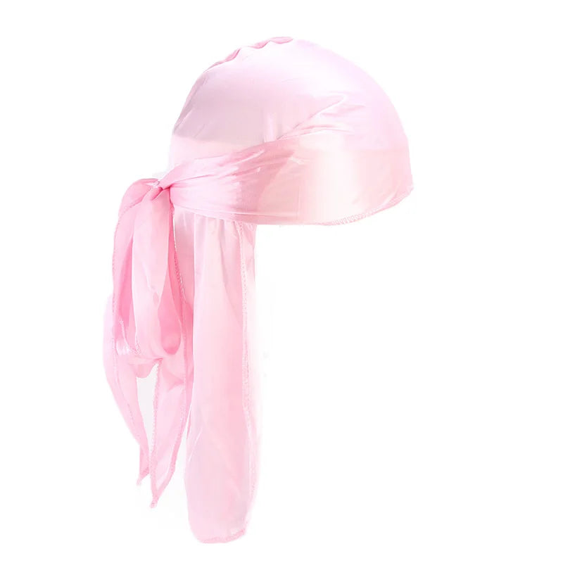Unisex Silky Long Tail Durag Pirate Hat Turban Fashion Headwraps Cap Bandana Women Men Headwear Caps