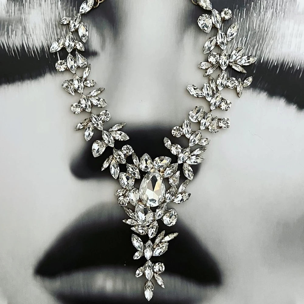 Rhinestone Geometric Necklace Luxury  Accessories Large Crystal Exaggerated Necklace