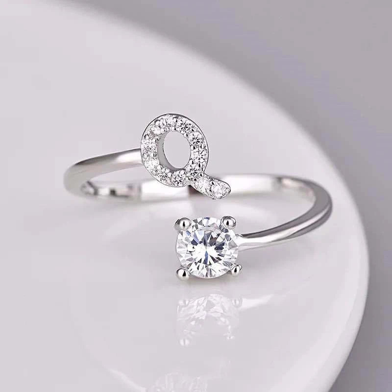 Shining Rhinestone 26 Letters Adjustable Rings  Initial A-Z Alphabet Opening Ring