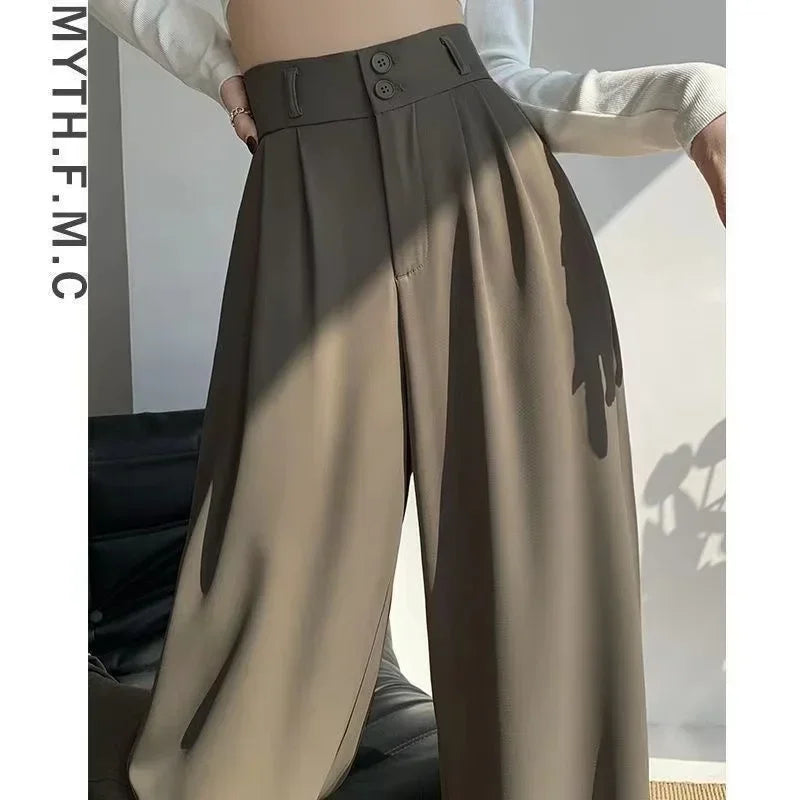 Elegant Wide Leg Pants Women's High Waist  Baggy Pants Office Ladies Fashion Loose Suit Trousers Streetwear