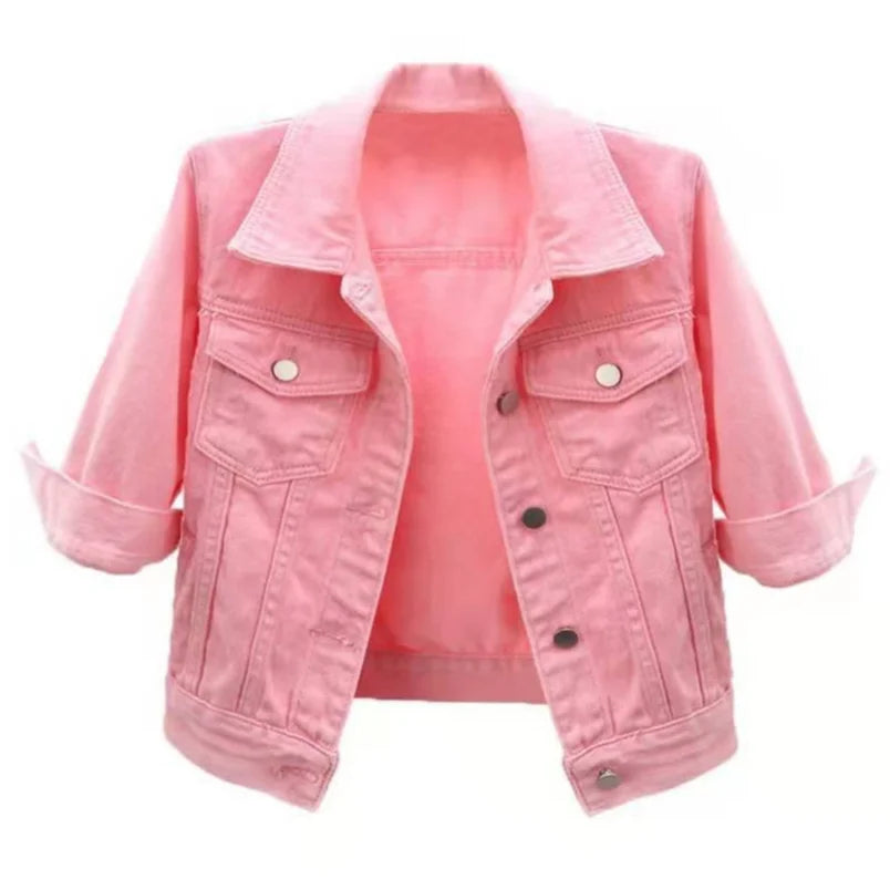 Women's Denim Jacket Short Coat  Jean Jackets Casual Tops Loose Tops Lady Outerwear