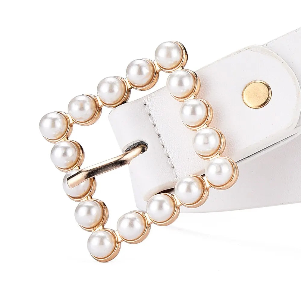 Women's Belt Fashion Pearl Buckle Belt Trend Versatile Jeans Belt PU Leather Belt Street Trend  Belt