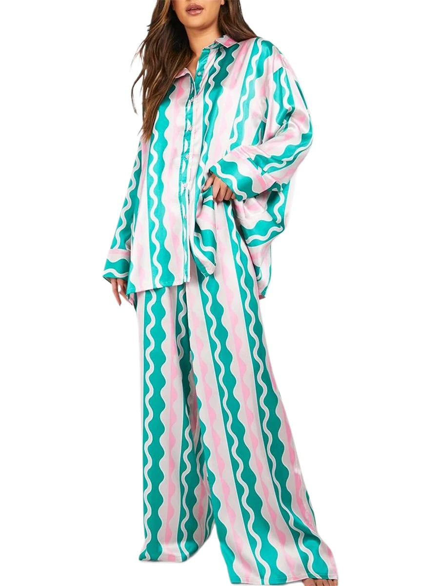 Checkered Print Loungewear Set Short Sleeve V-Neck Button Up Tops Cropped Pants Cozy Sleepwear Ensemble