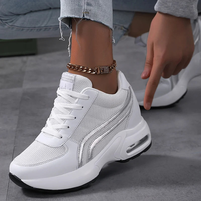 Women Air Cushion Sneakers Mesh White Running Sport Shoes Outdoor Shoes Heightening 8cm Female Casual Walking Shoes