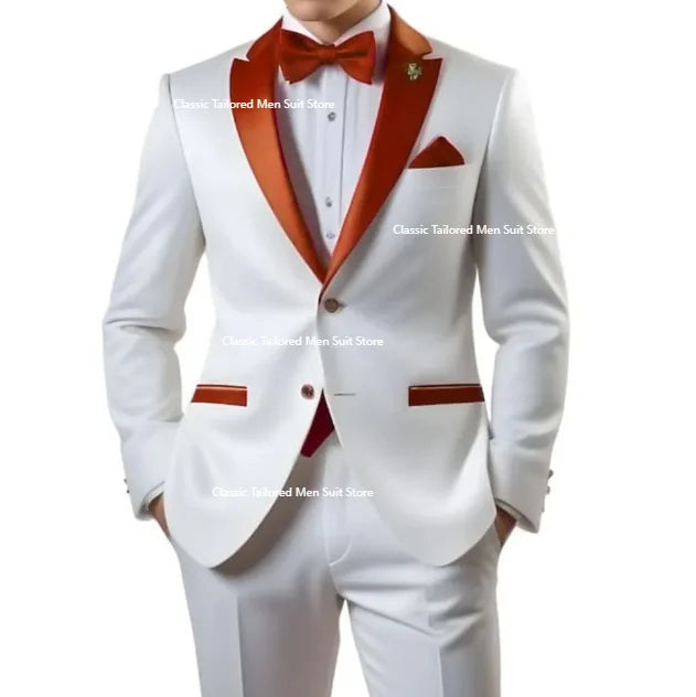 Customized White Men Suits Single Breasted Notch Lapel Slim Fit Male Clothing High Quality Wedding 2 Piece Jacket Pants