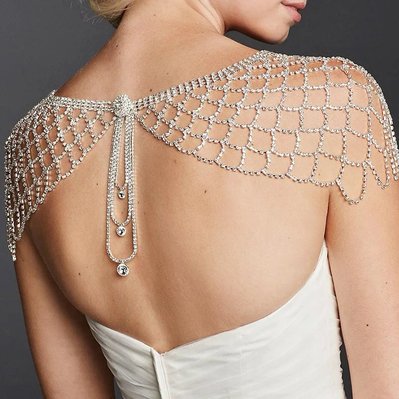 Mesh Rhinestone Shoulder Chain Necklace  Accessories  Body Chain Lingerie Jewelry