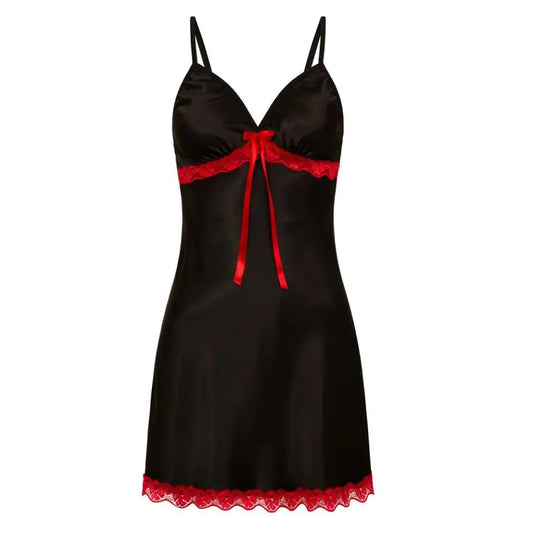 2-Piece Lingerie Set Sheer Lace Front with Bow Detail Deep V-Neck Nightgown Matching Thong Intimate