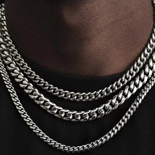 Stainless Steel 3,5,7mm Curb Cuban Necklaces For Men Women Black Gold Color Link Chain Chokers Solid Metal Jewelry