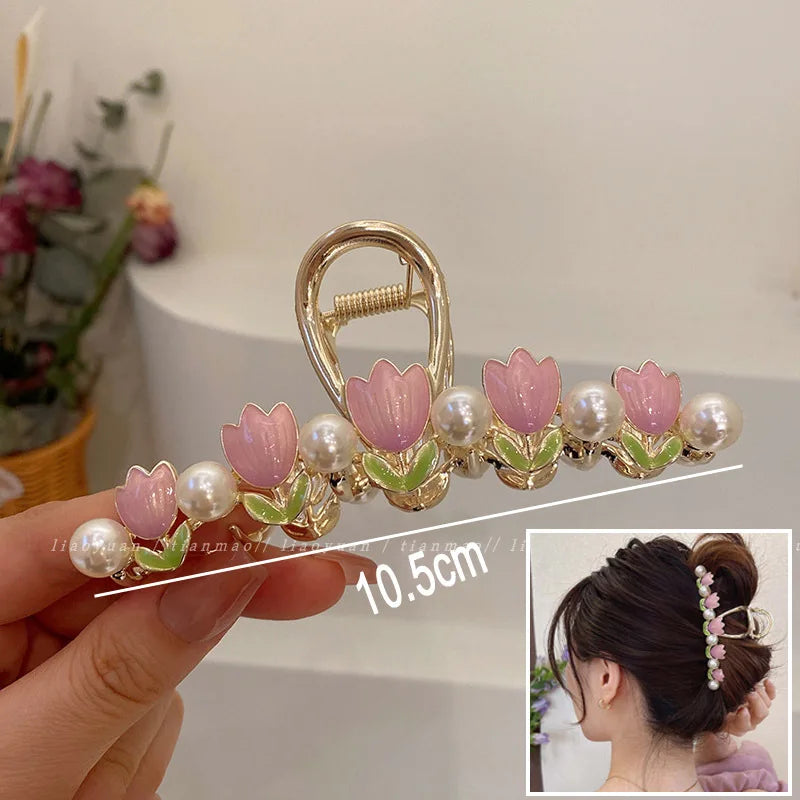 Flower Hair Claw Clip Ponytail Grab Hair Clips Shark Clip Woman Hairpins For Girl Hair Accessories Headdress