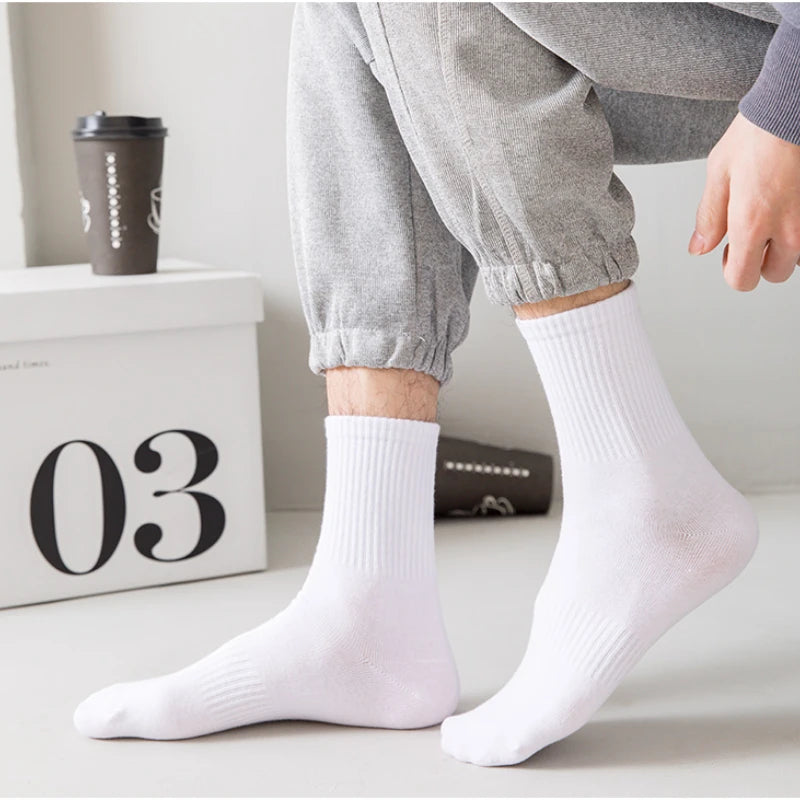 5Pairs Brand Men Cotton New Style White Socks Men Soft Breathable Sports Long socks Summer Winter for Male Socks Plus Size