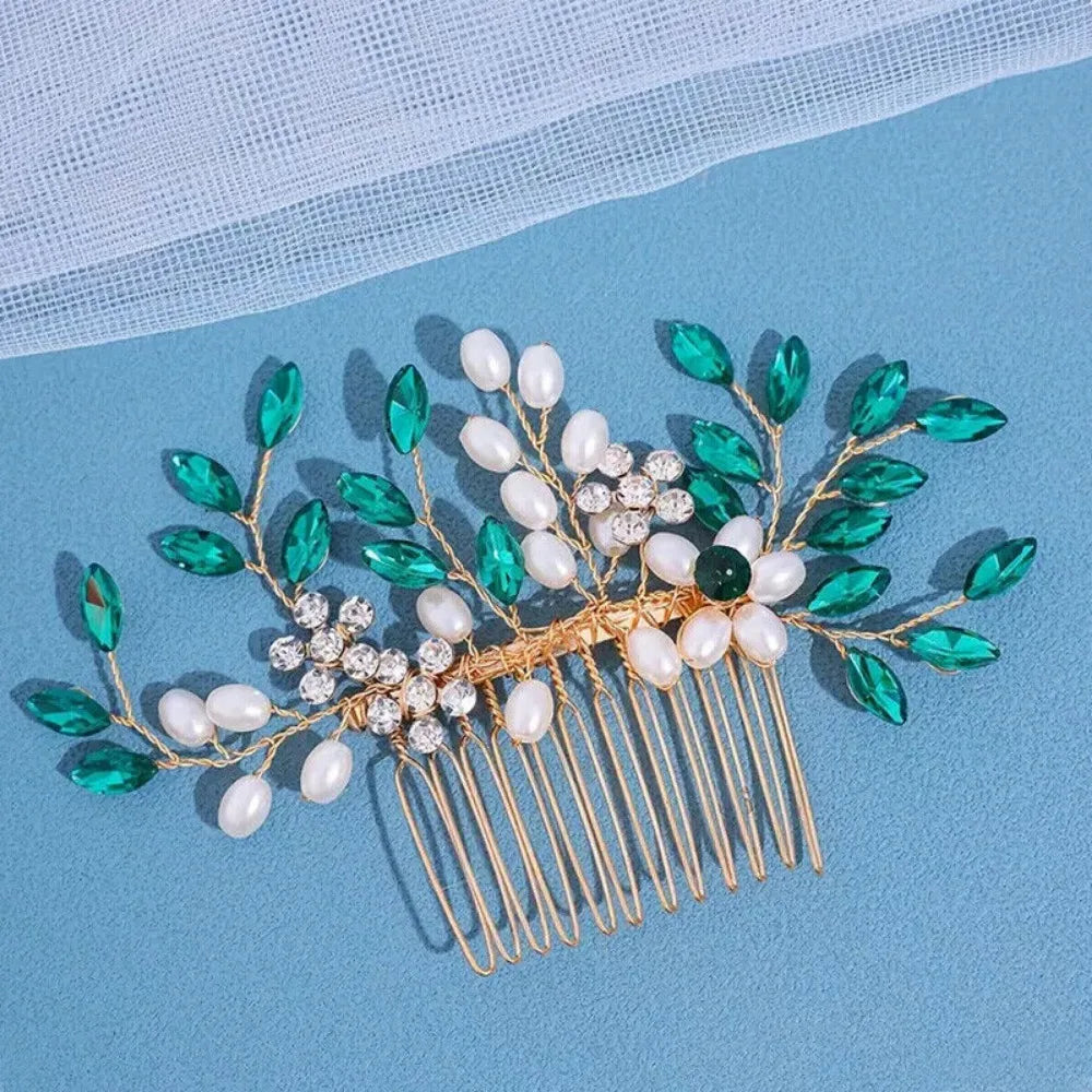 Faux Pearl Crystal Comb Clips, U-shaped Flower Rhinestone Pearl Hair Clips
