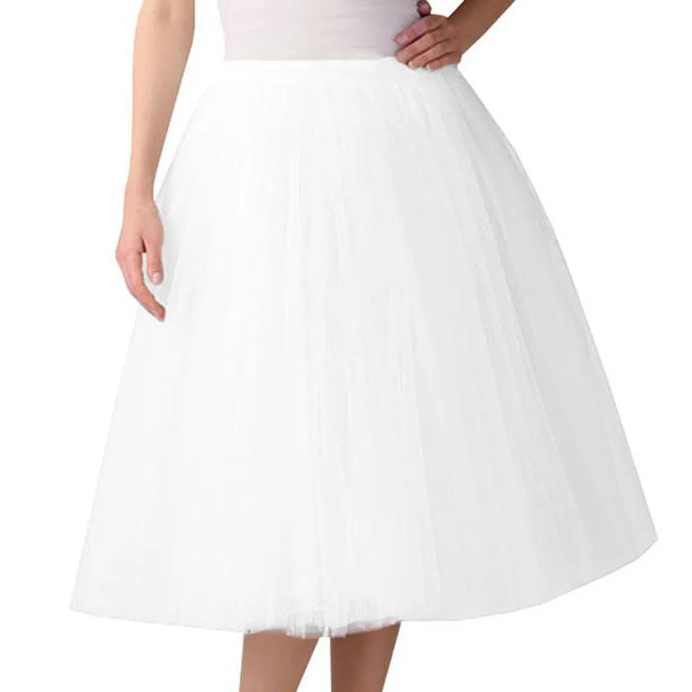 Women Skirt Solid Color High Waist Princess Petti-skirt Big Swing Mesh Fluffy Skirts