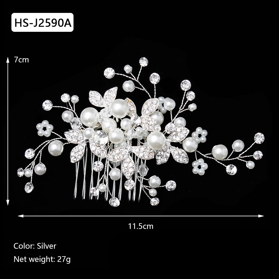 Silver Color Rhinestone Hair Comb Pearl Crystal Hair Accessories Ornament Prom Bridal Flower Headpiece Jewelry