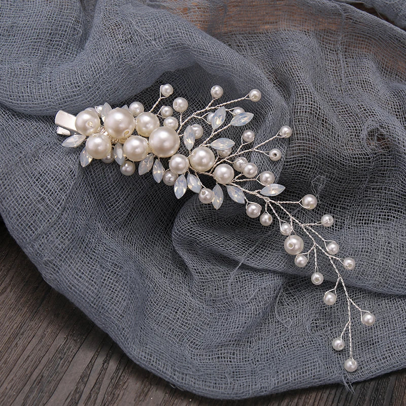 Crystal Pearl Headband Flower Hair Clip Floral Style Barrette Hair Jewelry Bridesmaid Wedding Hairbands Accessories