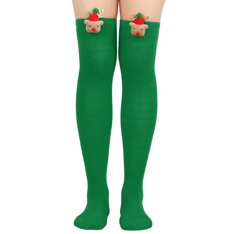 Cozy Winter Knit Sweater Reindeer Pattern thigh high socks