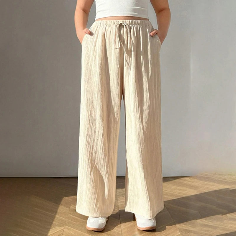 Women s Plus Size High Waisted Wide Leg Palazzo Pants with Elastic Waist and Side Pockets for Comfort and Style