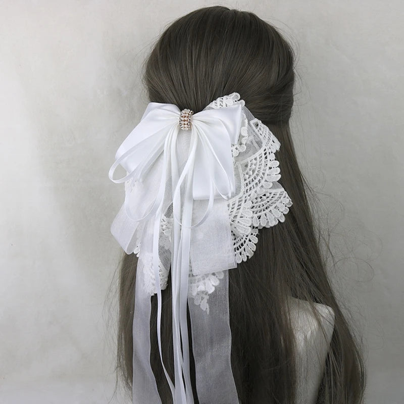 Ribbon Bow Headband With Hairpins Wide Hair Hoop Lace Ruffled Tassels Hair Bands Sweet Hair Accessories