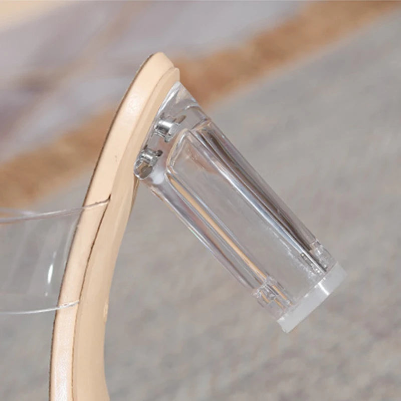 Summer Sexy Shoes Sheepskin Transparent High Heels Sandals for Outdoor Crystal Thick Heels