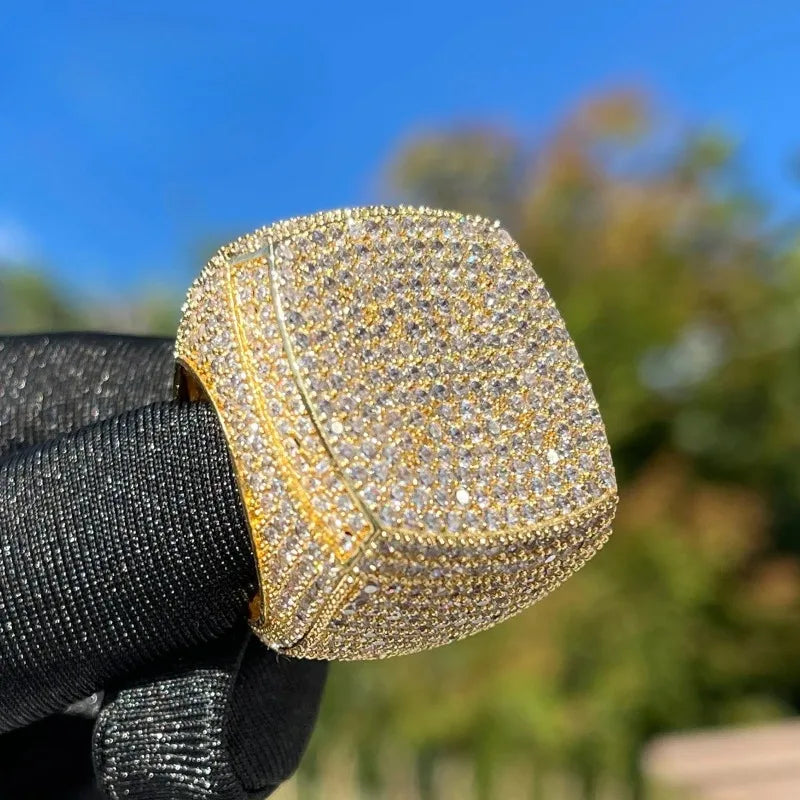 Fashion Men's Gold Color Ring  Full Bling Iced Out Cubic Micro Paved CZ Crystal Luxury Hip Hop Rings Jewelry