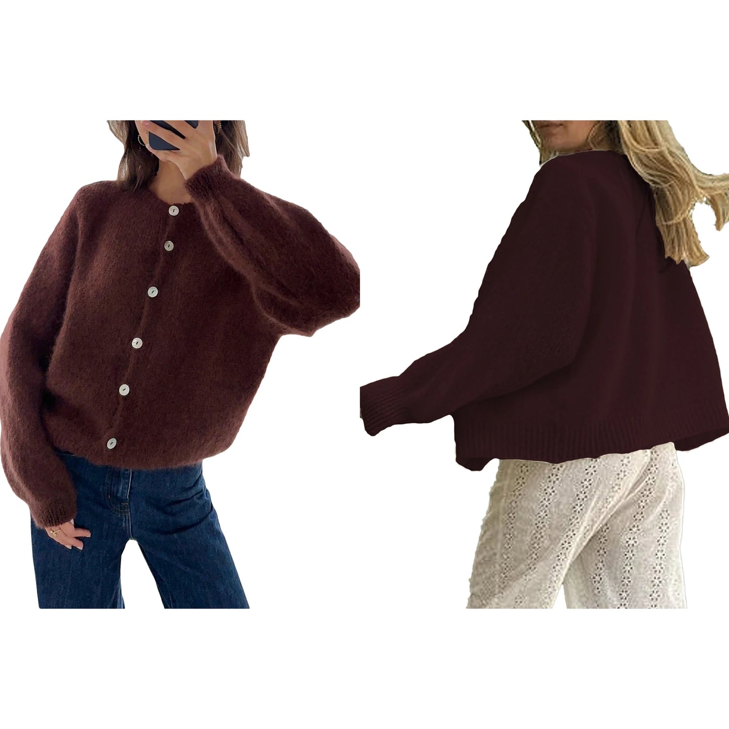 V-Neck Button Up Cardigans Cozy Lightweight Knit Sweaters with Pockets