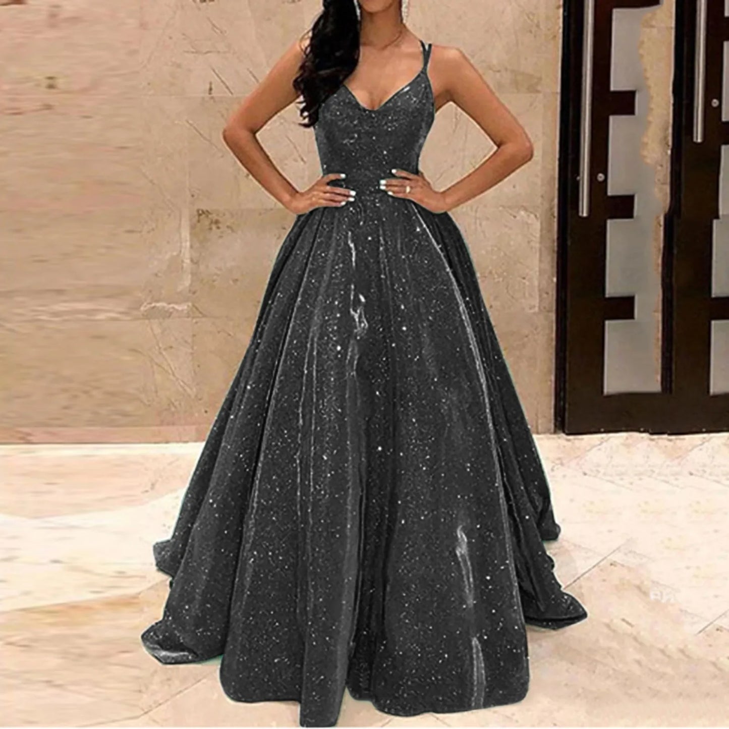 Women's Fashion Sling Dress Evening Dress Long Silk Dress for Women