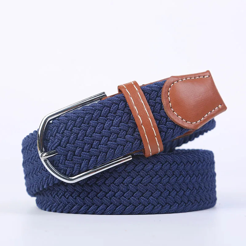 Casual Knitted Pin Buckle Belt Woven Canvas Elastic Expandable Braided Stretch Belts Women Jeans