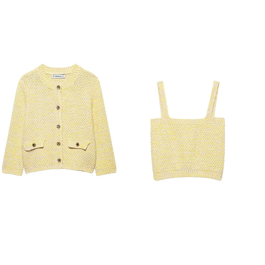 European And American Style Women's Fashion Versatile Solid Color Single Breasted Knitted Jacket Knitted Vest