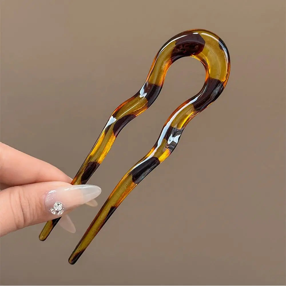 U-Shaped Hair Fork Fashion Tortoiseshell Acetate Acrylic Hairpin Geometric Design Headwear Hair Sticks Women