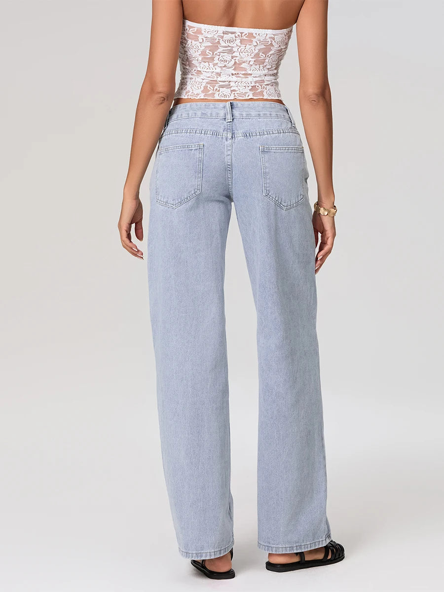 Women s Relaxed Fit Low Rise Denim Jeans with Stylish Pockets and Straight Leg Design for a Trendy Summer Look