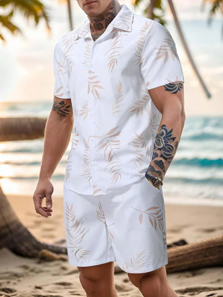 Summer Men's Shirt Shorts Two-piece Set Printed Casual Suit Men Short Sleeve Shirt Street Hawaiian Beach Shorts Outfits