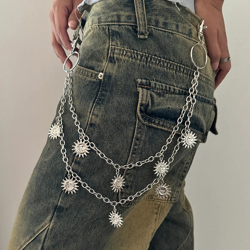 Unisex Jeans Pants Chain Belts For Men and Women Punk Metal Crescent Geometric Bag Chain Hip Hop Hipster Cool Street keychain