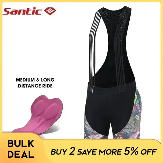Women's Cycling Bib Shorts Outdoor Color Print Breathable Stretch Reflective
