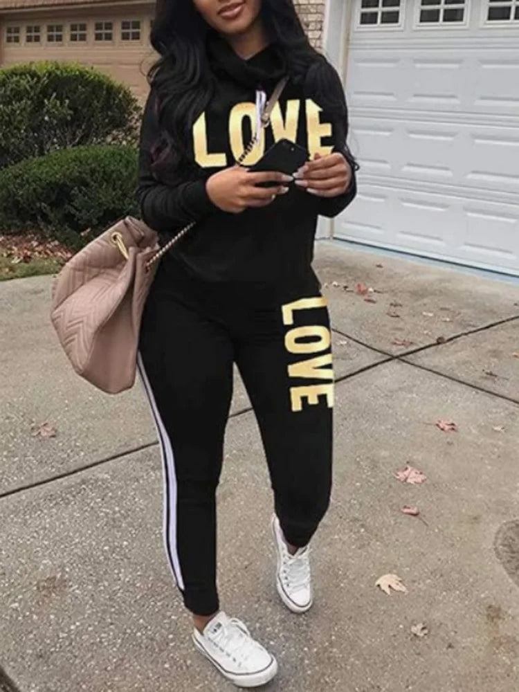 Women Two Piece  Round Neck Pullover Top with Long Pants Casual Outfit