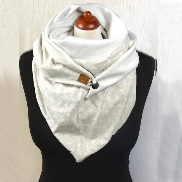 Winter Women's Floral Print Thick Warm Scarf – Windproof Double-Layer Buttoned Wrap