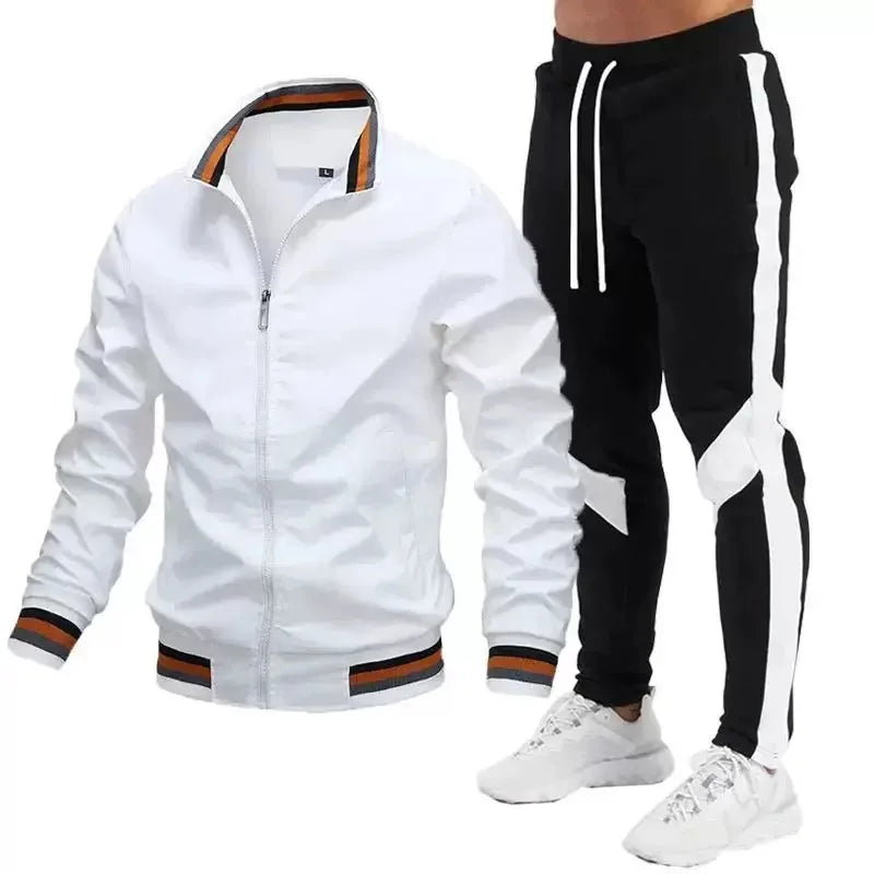 Mens Tracksuit Casual Joggers  Sportswear Jackets And Pants 2 Piece Sets  Stand Collar Sports Suit Jogging Fitness