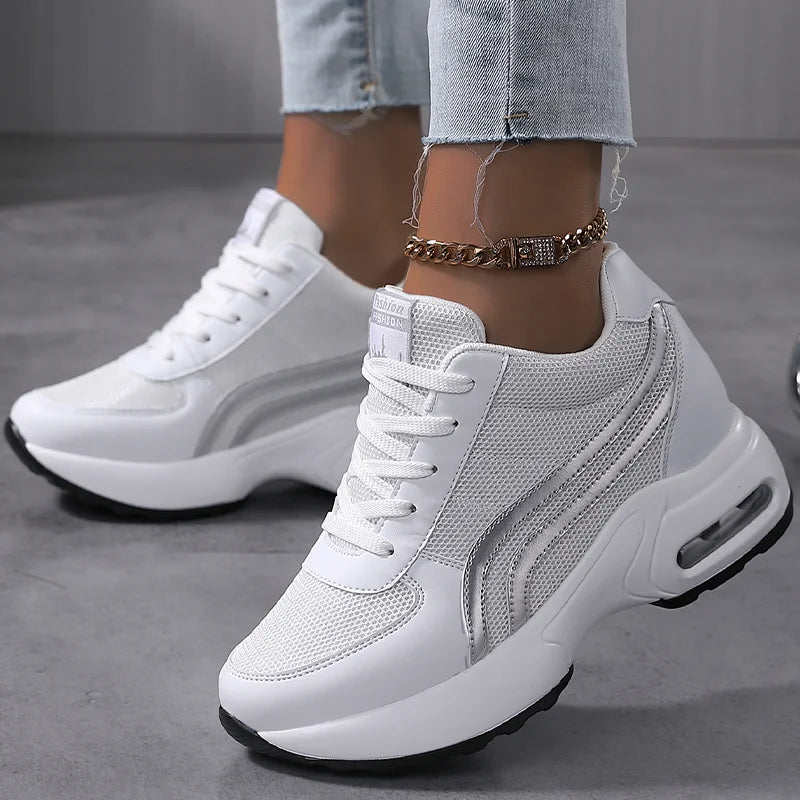 Women Air Cushion Sneakers Mesh White Running Sport Shoes Outdoor Shoes Heightening 8cm Female Casual Walking Shoes