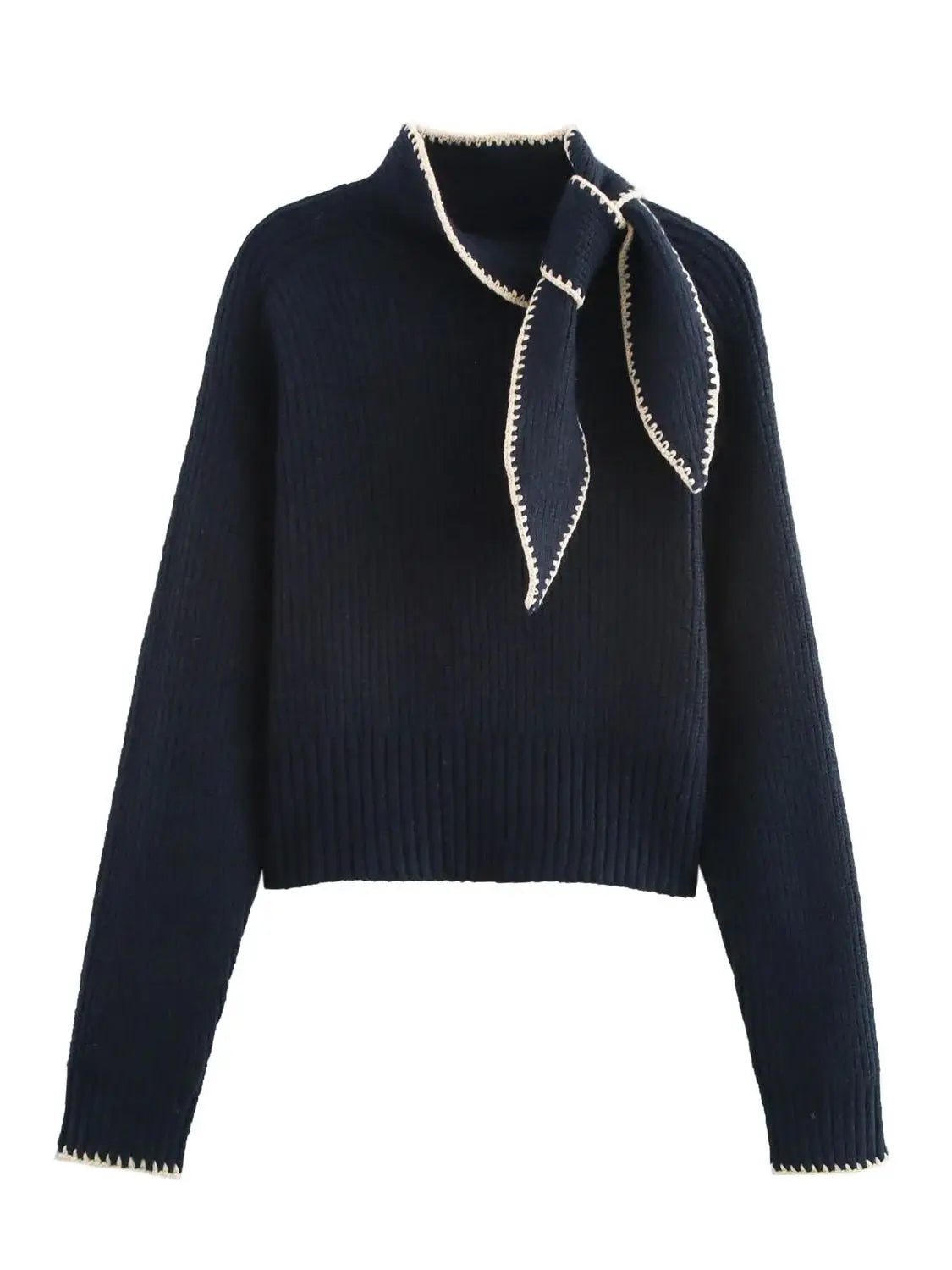 Winter Clothes Women Pullovers Sweet Bow Decoration Color Matching Long Sleeve Sweater
