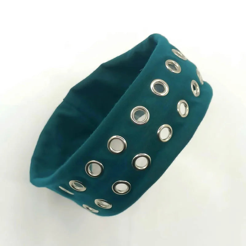 Girl Hollowed Out Eyelets Wide Elastic Headband Stretchy Metal Rock Steampunk for Sports Headbands Hair Accessories
