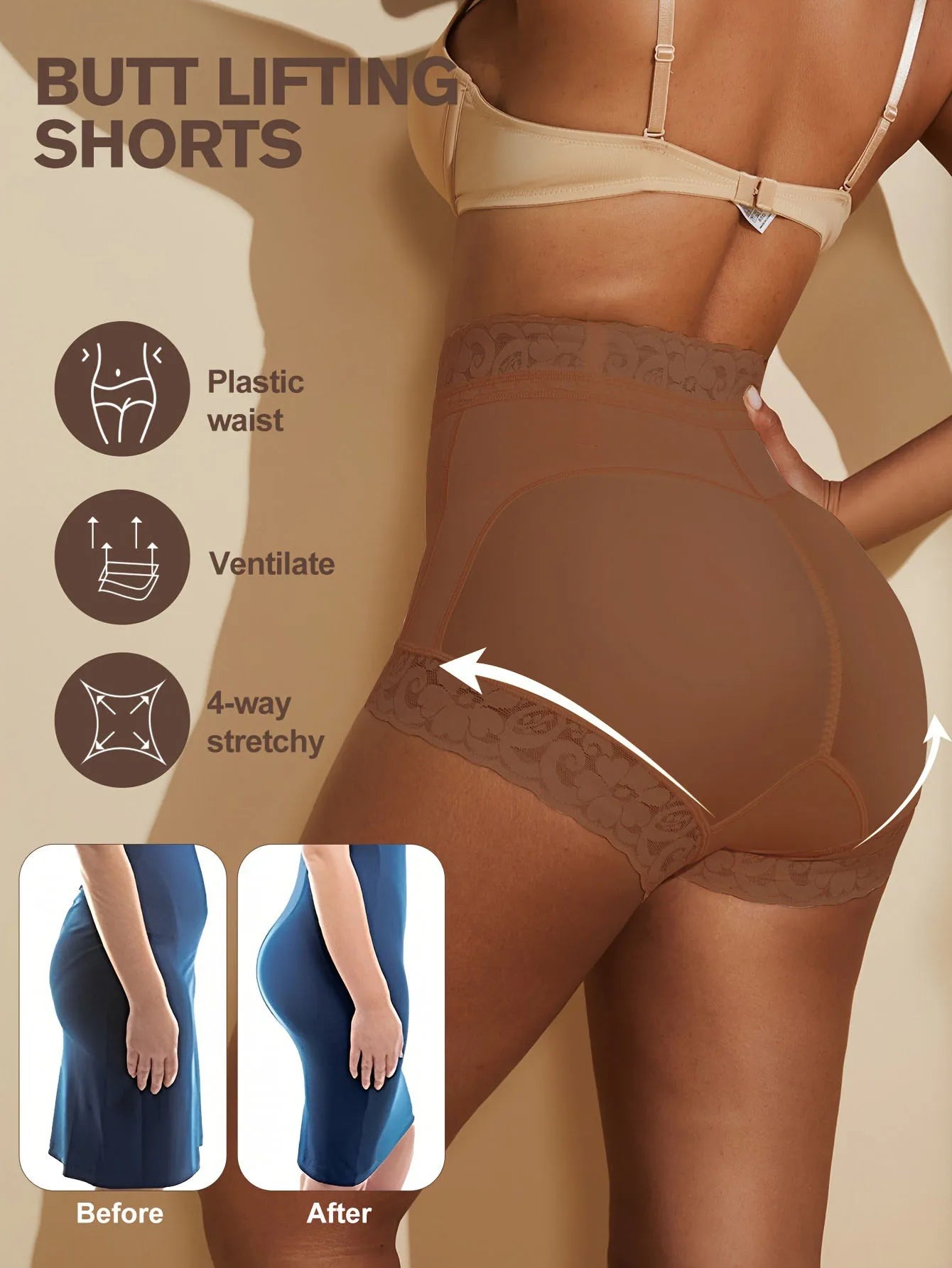 Lace Trim Sculpting Panties, Comfy & Breathable Butt Lifting Panties