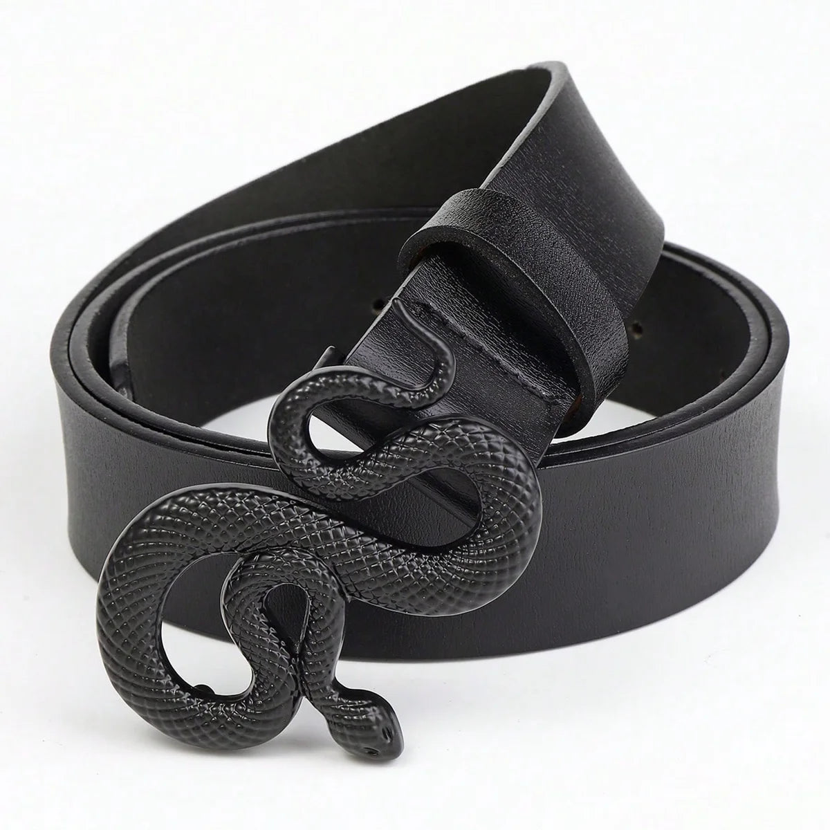 Fashion Snake Belt Buckle with PU Leather Belt for Women Dress Designer Western Vintage Style Black Belts