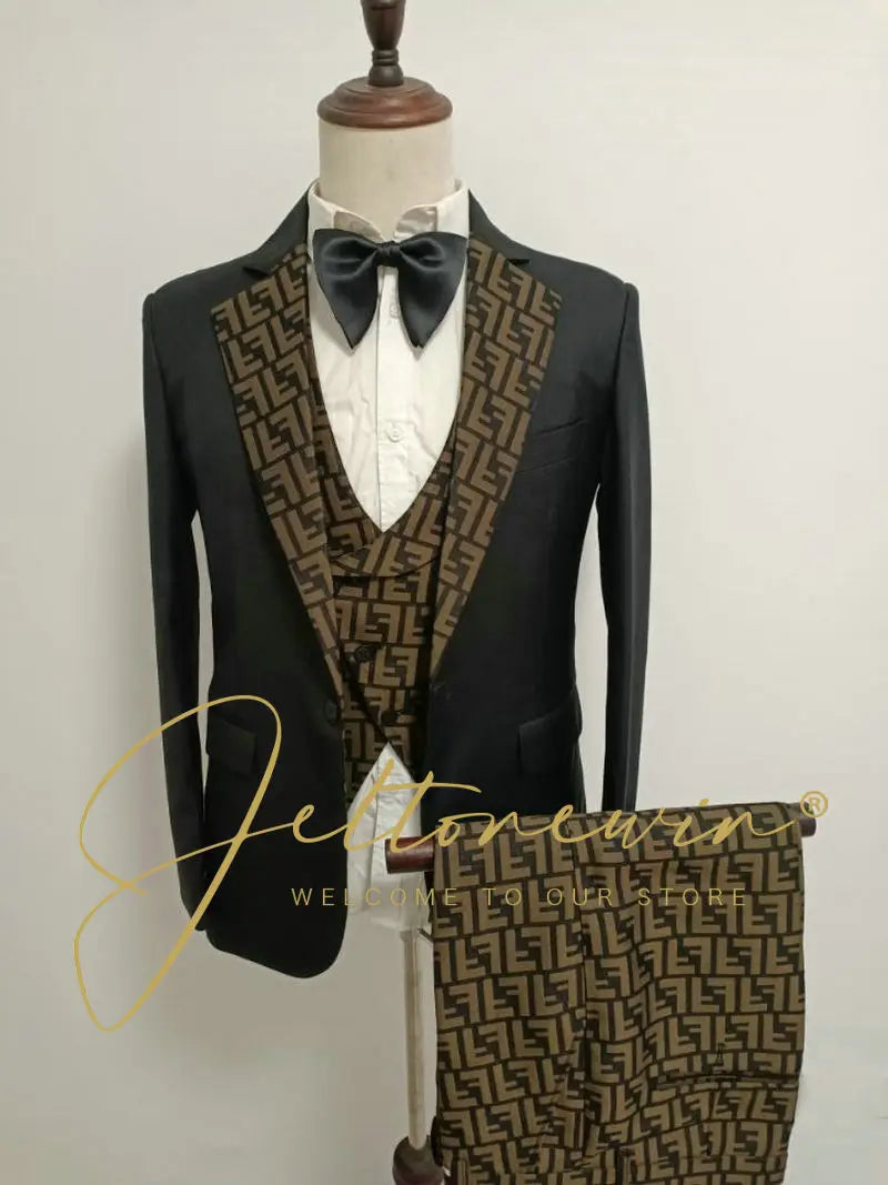 Latest Designs Men's Suits Shawl Lapel Groom Tuxedos Slim Fit Terno Prom Party 3 Pieces Set