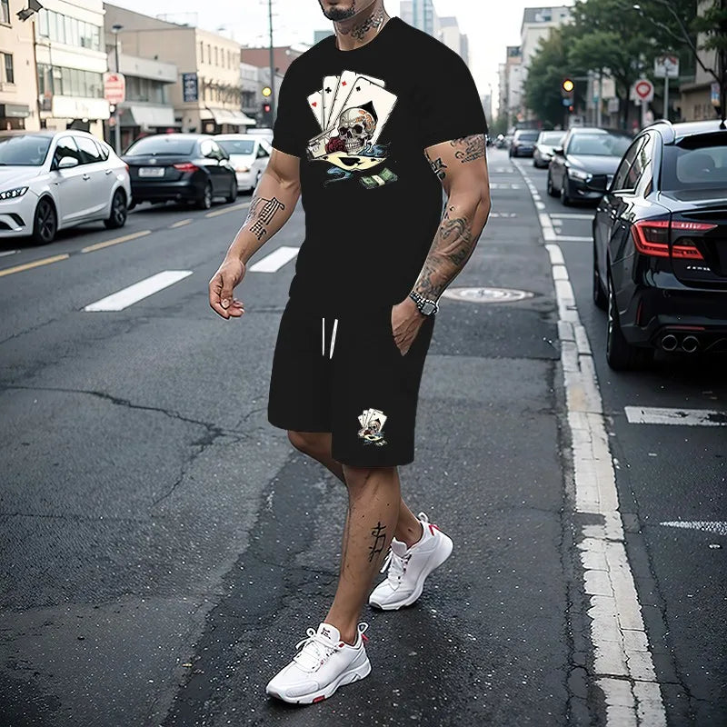 Summer Men's Set 3D Printing Series T-shirt + Shorts 2-piece Set Fashion Street Clothing Casual Slow Running Men's Sportswear