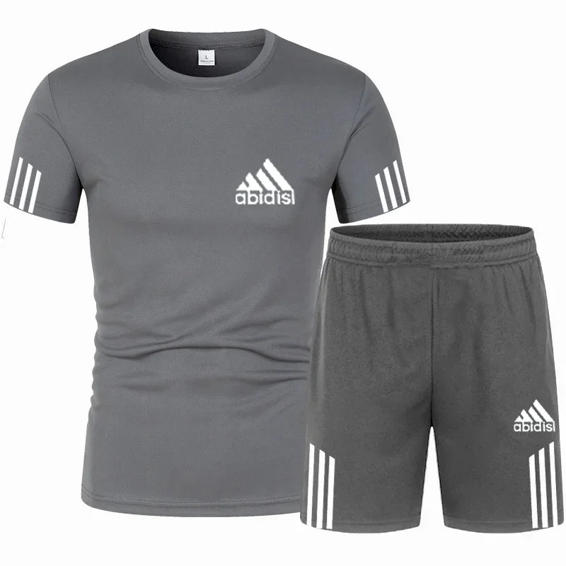 Summer Luxury Set Men's Short Sleeve Suit Fitness Fashion Casual Shorts Tracksuit Clothes for Mens T-shirt + Shorts 2-piece Set