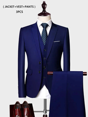 ( Jacket +Vest+ Pants ) Luxury Men's High-end Brand Solid Color Business Office Suit 3Pcs & 2Pcs Groom Wedding Party Suit Tuxedo