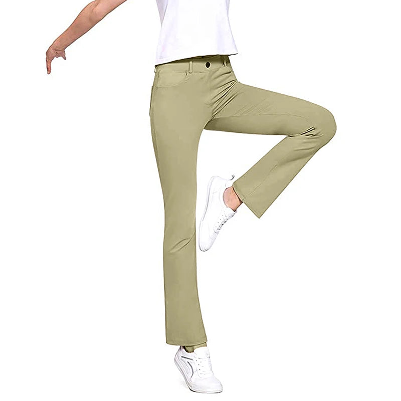 High Waist Slim Leg Pants Solid Color Elastic Flared Trousers with Pockets  Casual