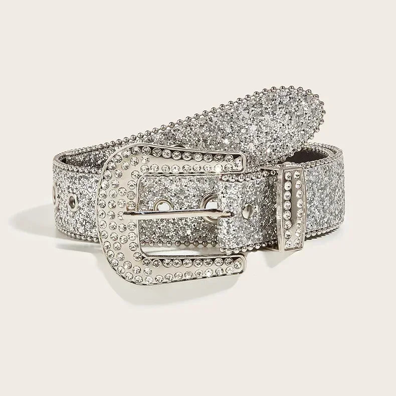 Punk Rhinestone Belt  3.8cm  Sequin Designer Belts Pu
