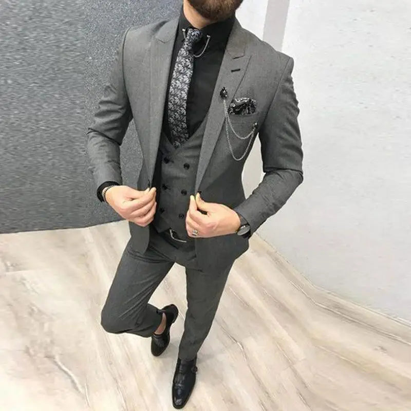 Solid Men Suits 3 Piece Formal Male Suits Fashion Clothing Set Jacket with Pants and Vest